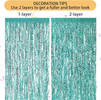 3 Pack Teal Aqua Blue Wave Foil Curtains - 3.3 ft x 6.6 ft Tinsel Metallic Streamers for Photo Booth Birthday Wedding Girl Princess Bachelorette Euphoria Theme Party Decorations