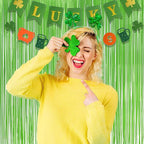 Lime Green Streamers Party Backdrop - GREATRIL Tinsel Curtain for St Patrick's Day/Frog/Wizard - 3.2ft X 8.2ft - 2 Packs