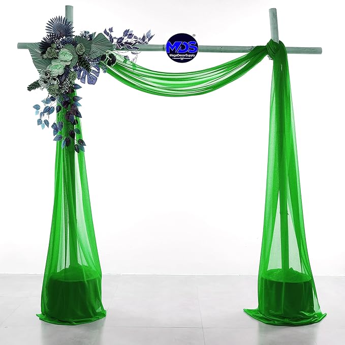 MDS Halloween Chiffon Draping Fabric - 2 Panel, 30" Wide x 100ft Long - Sheer Spooky Arbor & Canopy Drapery for Haunted House Backdrops, Party Ceilings, DIY Costumes & Themed Events - Green