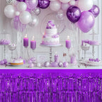 2 Pack Dark Purple Table Skirts, 29x108" Metallic Foil Tinsel Fringe Table Skirts for Rectangle Tables Streamer Curtains Backdrop, Party Decorations for Birthdays Weddings Holidays