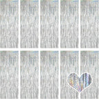 10 Pack Silver Backdrop Curtain 3.2ft x 8.2ft Metallic Tinsel Foil Fringe Curtains Photo Booth Background for Birthday Party Decoration Baby Shower Engagement Wedding Christmas Decoration (Silver)