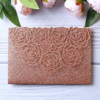 20 Pcs Laser Cut Wedding Invitations Card Pocket with Envelope for Birthday Party Baby or Bride Shower Invite suitable for 5 * 7 Inches Insert Paper (Rose Gold Glitter)