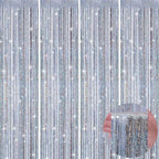 Picoway 4 Pack Foil Fringe Tinsel Backdrop Curtains, Birthday Engagement Bachelorette Party Decorations, Photo Booth Props Door Streamers Curtain (Silver)