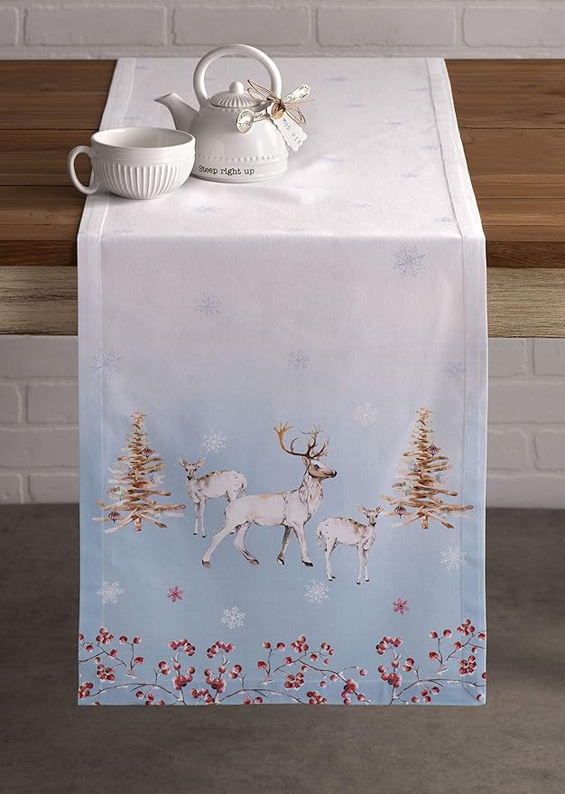 Maison d' Hermine Table Runner 100% Cotton Single Layer Table Runners 90 inches Long for Thanksgiving Christmas Decorations Home Kitchen Dining Party Wedding (Fairy Tale Forest, 14.5" x 90")