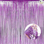 4 Pack Light Purple Foil Fringe Curtain Backdrop, 3.28Ft x 8.2Ft Metallic Tinsel Foil Fringe Streamers Curtains for Party,