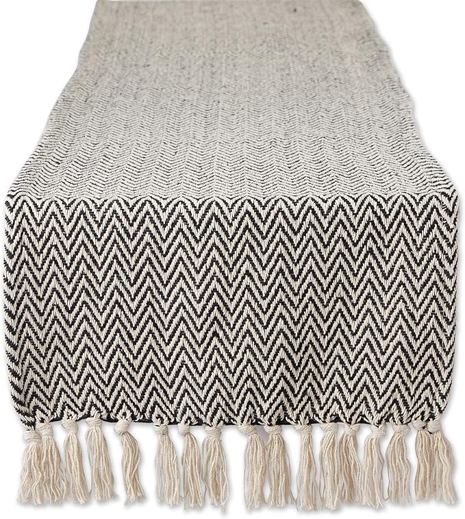 DII Woven Basic Tabletop Collection, Chevron Table Runner, 15x108, Black