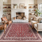 Bloom Rugs Washable Non-Slip 8' x 10' Rug - Red/Beige Traditional Bordered Area Rug for Living Room, Bedroom, Dining Room, and Kitchen - Exact Size: 8' x 10'