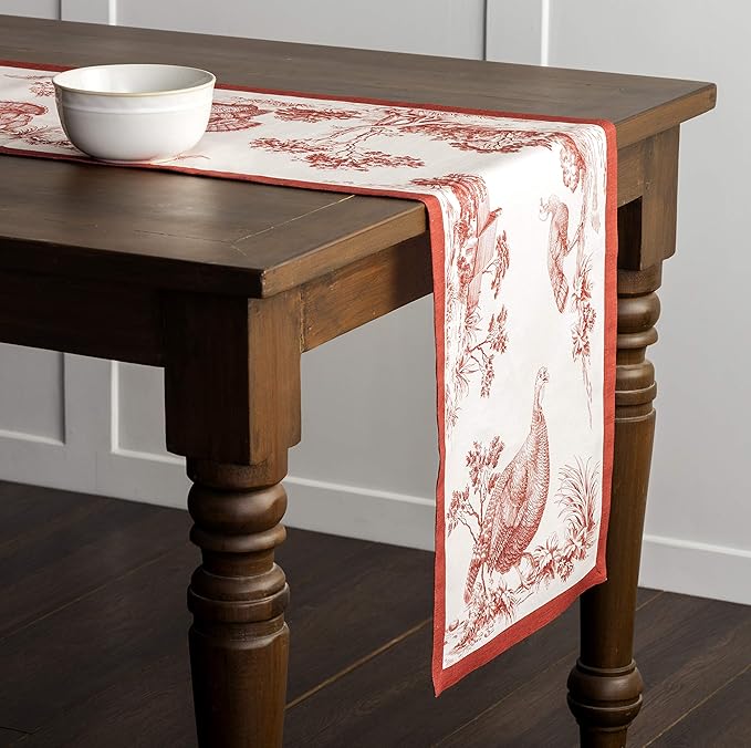 Maison d' Hermine Table Runner 100% Cotton Single Layer Table Runners 48 inches Long for Thanksgiving Christmas Decorations Home Kitchen Dining Party Wedding (Holy Jouy - Red, 14.5" x 48")
