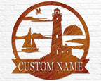 Custom Lighthouse Decor | Personalized Beach Coastal Lake House Decor | Metal Sign Wall Art Sailing Gift for Him Beach Wedding