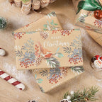 RUSPEPA Kraft Christmas Wrapping Paper Roll, Mini Roll, Vintage Bird on Pine Branch Design with Merry Christmas, Natural Scene Gift Wrap for Women, Friends, Family, Xmas Gifts, 17 Inches x 16.4 Feet