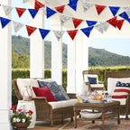 pinkblume Red Blue Silver Decorations Double Sided Sequin Fabric Triangle Pennant Banner Flag Bunting Garland for Nursery Classroom Home Bedroom Wall 4th of July American Veterans USA Holiday Decor
