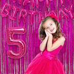Hot Pink Party Streamers Backdrop - GREATRIL Shiny Fuchsia Tinsel Foil Fringe Curtain for Birthdays/Flamingo/Bachelorette/Galentine/Breast Cancer Awareness Decorations - 3.2ft X 8.2ft - 2 Packs