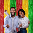 2 Pack Black History Month Decorations, 3.28 FT x 7.05 FT Backdrop Curtains, Red Yellow Green Color Tinsel Backdrop Fringe Curtains Party Streamer, Black History Month Door Decor
