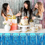 3 Pack Lake Blue Foil Fringe Table Skirts Metallic Tinsel Streamers Garland Banner Backdrop for Table Decor, Parade Float, Birthday, Wedding, Halloween, Christmas Party Decorations(29x108 In)