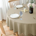Biscaynebay 2 Pack Textured Fabric Round Tablecloths 60'' for Tables diameters from 28" to 48", Natural Table Cloth Water Resistant Small Folding Table Covers for Dining Kitchen Wedding Parties