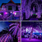 YEGUO 165ft 500 LED Halloween Lights Outdoor Waterproof, 8 Modes Purple String Lights Plug in, Green Wire Christmas Lights Indoor with Timer Memory