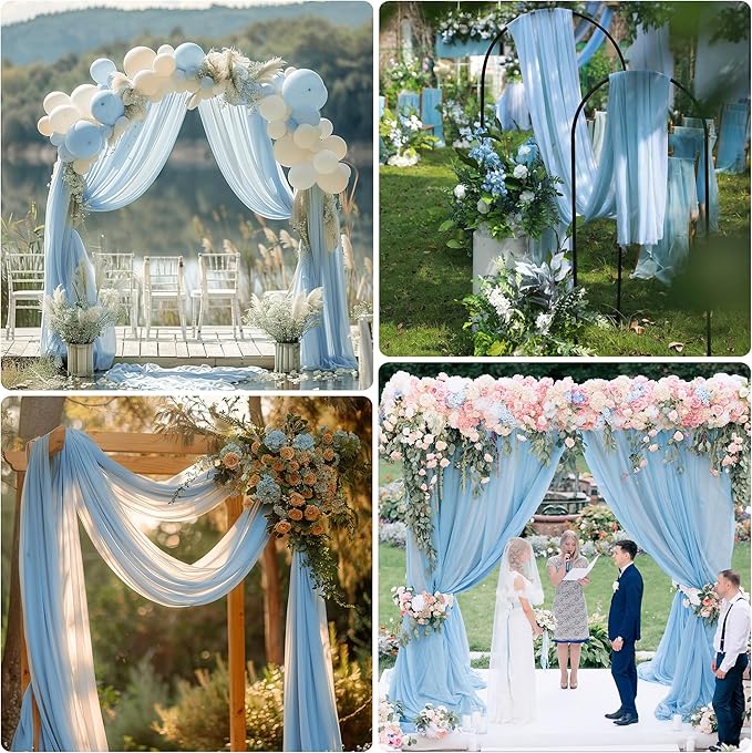 Wedding Arch Draping Fabric 4 Panels 28.7" x 20FT Baby Blue Sheer Chiffon Backdrop Drapes for Wedding Ceremony Birthday Party Bridal Shower Outdoor Decoration