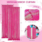 Sequin Backdrop Curtains Wedding Photo Backdrop Glitter Birthday Bridal Party Curtains Sparkle Background Drapes (Iridescent Hot Pink, 2 pcs-2ftx8ft)