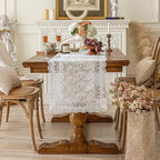 White Elegant Vintage Lace Table Runner,Wedding Lace Decor with Floral Embroidery,Tea Party Decor (White, 13.8X71 Inches)
