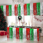 2 Pack Christmas Table Skirts, 29x108" Red & Silver & Green Metallic Foil Tinsel Fringe Table Skirts for Rectangle Tables Streamer Curtain Backdrop, Party Decoration for Xmas Birthday Wedding Holiday