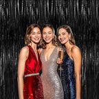 BTSD-home 4 Pack Black Foil Fringe Curtain Backdrop Metallic Photo Booth Backdrop Tinsel Curtains for Bachelorette Birthday Bridal Shower Party Decorations(3ft x 8ft)