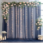20×10ft Navy Blue Tulle Backdrop Curtain with Lights String for Parties, Sheer Photo Backdrop Curtains for Wedding Party Photography Background