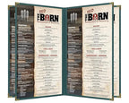 Goodsmart Pajco Style Restaurant Menu Covers – Pack of 10, Side-Loading Menu Holders, Single Stitched Edge, Clear Vinyl Menu Sleeves, Leatherette Trim, Gold Corners, Green, 6 View (8.5" x 14")