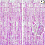 BRAVESHINE Clear Purple Party Decorations Iridescent Foil Curtain - 2 Pack 3.2 x 6.5 ft Holographic Tinsel Backdrop Party Streamers Curtains for Birthdays Valentine’s Bachelorette Bridal Shower Decor