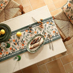 patdrea Designer Vintage Fresh Farmhouse Extra Long Linen Table Runner 118 Inch Long, Green and Orange Pattern Table Mat, Decor for Kitchen Dining Table Coffee Table Cabinet Christmas,16"*118"