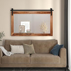 COGOOD Farmhouse Bathroom Mirror - 41" x 30" Rustic Barn Door Mirror for Living Room, Entryway, Bedroom, Vanity Wall Decor (Brown)
