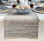 Chardin home Natural Jute Table Runner 13x108 Inch – Vintage Boho Rustic Table Decor – Handwoven Long Table Runner in Natural Jute and Grey – Farmhouse Dining or Console Table Accent