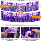 4 Pack Iridescent Fringe Float Curtain, Metallic Foil Fringe Garland Wall Hanging Drapes Tassel Foil Float for Parade Float Trailer, Birthday Holiday Outdoor/Indoor Party Decoration (Purple)