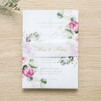 PONATIA 50 PCS Vellum Jackets for 5x7 Invitation Cards - Dusty Rose Flowers Vellum Sleeves, Transparent Gift Card Jackets