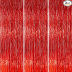 PartyWoo Red Streamers Fringe Curtain Backdrop 3 pcs 8.2 ft Tinsel Foil Backdrop for Baby Shower Graduation Birthday Girls Mothers Day Casino Firefighter Red Carpet Cherry Theme Party Decorations