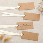 50 Pcs Name Place Cards for Table Setting Blank Wedding Place Cards with Satin Ribbon 1.57 x 3.54 Inch Hanging Gift Tags for Wedding Dinner Banquet Party Table Setting Supplies (Kraft)