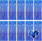 10 Pack Blue Backdrop Curtain 3.2ft x 8.2ft Metallic Tinsel Foil Fringe Curtains Photo Booth Background for Birthday Party Decoration Baby Shower Engagement Wedding Christmas Decoration (Blue)