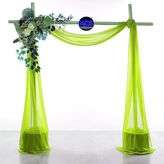 MDS Halloween Chiffon Draping Fabric - 1 Panel, 30" Wide x 100ft Long - Sheer Spooky Arbor & Canopy Drapery for Haunted House Backdrops, Party Ceilings, DIY Costumes & Themed Events - Parrot Green