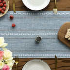 Artoid Mode Dusty Blue Cotton Linen Table Runner, Seasonal Rustic Embroidered Hollow Kitchen Dining Table Decoration for Home Party Decor 13x90 Inch
