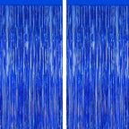 2 PCS Tinsel Backdrop, 3.28 FT x 7.05 FT Dark Blue Backdrop Curtains, Metallic Passover Fringe Curtains Party Streamer, Navy Blue Party Decorations Photo Props