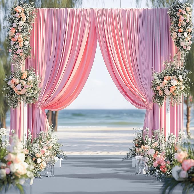 50ftx14FT Wrinkle Free Pink Backdrop Curtain, 10 Panels 14FT Height Pink Wedding Backdrop Drapes, Silky Polyester Back Drop Cloth for Birthday Photography Background Party Backdrop Draping