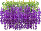24 Pack Artificial Fake Wisteria Vine Ratta (3.75 Feet) Hanging Garland Silk Flowers String Home Party Wedding Decor (Blue)