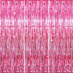 GOER 3.2 ft x 8.2 ft Metallic Tinsel Foil Fringe Curtains Party Photo Backdrop Party Streamers for Galentines Day,Birthday,Graduation,New Year Eve Decorations Wedding Decor (3 Pcs, Hot Pink)