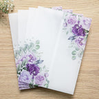 PONATIA 50 PCS Purple Vellum Jackets for 5x7 Invitation Cards- 135GSM Lilac Floral Printed Vellum Sleeves, Quinceanera Wedding Invitation Cards Wraps, Transparent Christmas Gift Cards Jackets