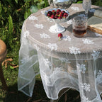 patdrea Designer White Lace Elegant Tablecloth for Square Tables,Vintage Tulle French Romantic Knitted Embroidered Overlay Tablecloths Decor for Kitchen Wedding Banquet,63"*63"
