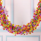 Artificial Flowers Garland Ivy, 4 Pack 5.9 FT Fall Decor UV Resistant Fake Mums Floral Vine Silk Daisy Hanging Flower for Home Garden Wedding Decor Photo Booth Backdrop(Red Purple Yellow)