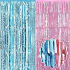 6 Pack Pink Blue Foil Fringe Curtains Backdrop, 3.28 x 8.2 Ft Metallic Streamers Tinsel Curtains Background for Photo Booth, Birthday, Weddings, Carnivals, Graduation, Themed Party Decorations