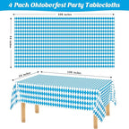 4 PCS Oktoberfest Decoration, 54 X 108 IN Blue White Checkered Plastic Oktoberfest Tablecloth, Disposable Rectangular German Theme Table Supplies, Bavarian Tablecover, Beer Tablecloth for Party Picnic