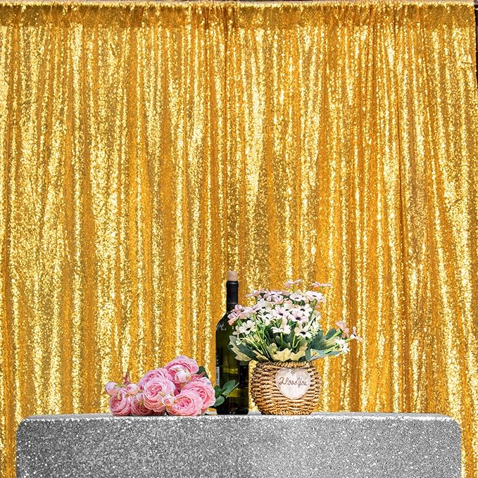 JYFLZQ Gold Sequin Backdrop Curtains 10ft x 10ft 1 Panel Glitter Photo Booth Backdrops Sparkly Photography Background Drapes for Parties Wedding Bridal Showers