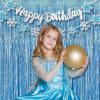 BRAVESHINE Light Blue Tinsel Foil Fringe Curtains - 2Pcs 3.2x8.2 ft Metallic Holiday Photo Booth Backdrop for Easter Birthdays Mermaid Frozen Sea Bachelorette Party Streamers Decorations