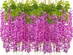 24 Pack Artificial Fake Wisteria Vine Ratta (3.75 Feet) Hanging Garland Silk Flowers String Home Party Wedding Decor(Purple)